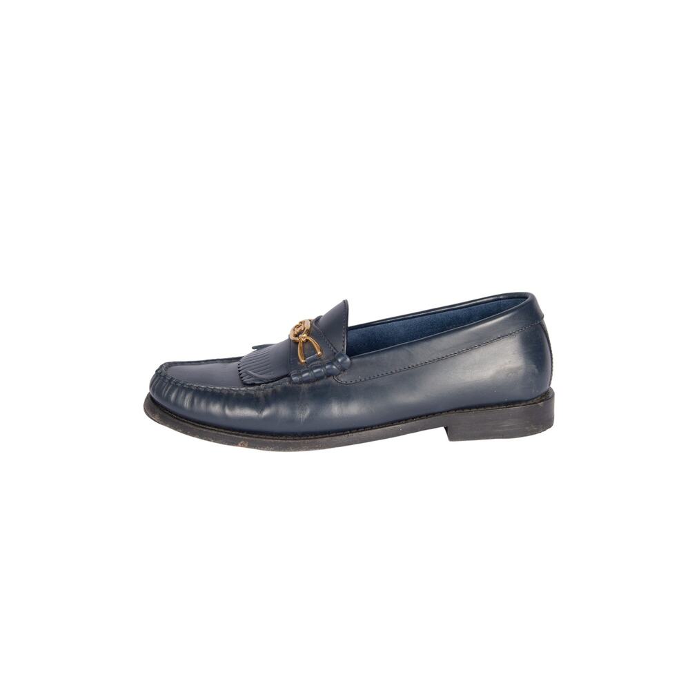 Celine Navy Blue Leather Chain Link Loafers Size 36.5 - Picture 1 of 4